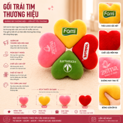GỐI TRÁI TIM THÊU LOGO THƯƠNG HIỆU DOANH NGHIỆP, TỔ CHỨC SỰ KIỆN